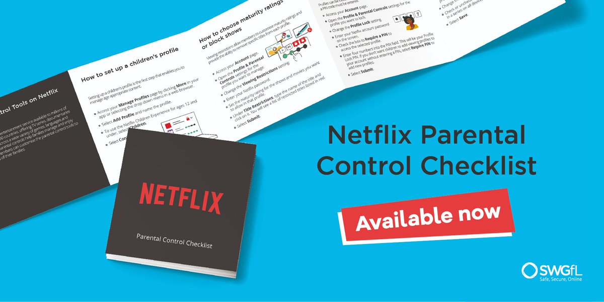 SWGfL_Official's tweet photo. SWGfL and @NetflixUK are pleased to launch the brand new #Netflix parental control checklist! Download for #free today or order from the SWGfL store https://t.co/BlRdDYG2ov https://t.co/YRvGyxRRYK