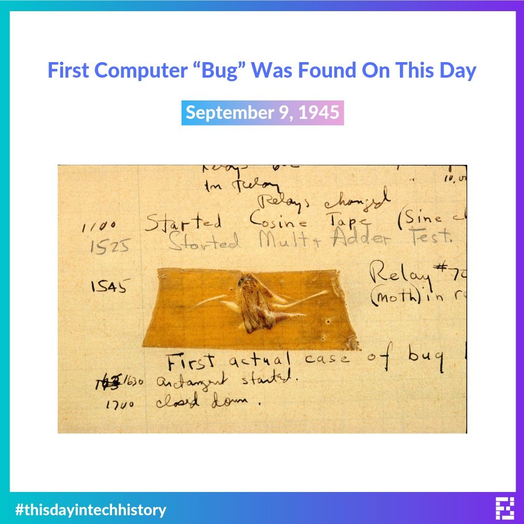 fossbytes14's tweet image. The bug was a moth in Relay #70 on Panel “F” of the Harvard Mark II Aiken Relay Calculator. For the first time, the term ‘𝐃𝐞𝐛𝐮𝐠’ was used on this day.

#thisdayintechhistory #fossbytes #didyouknow #onthisday