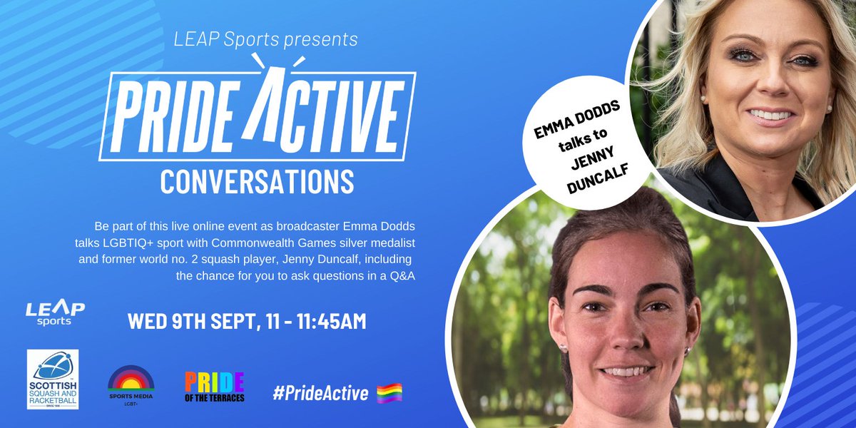LEAPsports's tweet photo. Going live on Facebook at 11am for #PrideActive Conversations with @Sports_EmmaD and @JennyDuncalf! ๐ฏ๐
Make sure to comment and ask questions on the live Facebook feed! ๐ https://t.co/Y0ZmD3JZFE