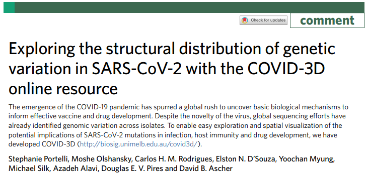 Excited that COVID-3D has been published in Nature Genetics. This is a great piece of work from the group, but led especially  @steffportelli  @carlosmr12  @elston_neil and Moshe. This work was supported in particular by an  @nhmrc Investigator Grant https://www.nature.com/articles/s41588-020-0693-3