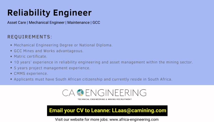 beginnen koepel klok تويتر \ CA Global Headhunters - Africa Jobs على تويتر: "#Job: Reliability Engineer (Mechanical Engineer) - Northern Cape! APPLY HERE: https://t.co/T7HAfQroNL #Engineer #JobsinSouthAfrica #GCC #CAGlobal #CAMining #JobsinAfrica #AfricaJobs https://t.co ... beginnen koepel klok تويتر \ CA Global Headhunters - Africa Jobs على تويتر: "#Job: Reliability Engineer (Mechanical Engineer) - Northern Cape! APPLY HERE: https://t.co/T7HAfQroNL #Engineer #JobsinSouthAfrica #GCC #CAGlobal #CAMining #JobsinAfrica #AfricaJobs https://t.co ...
