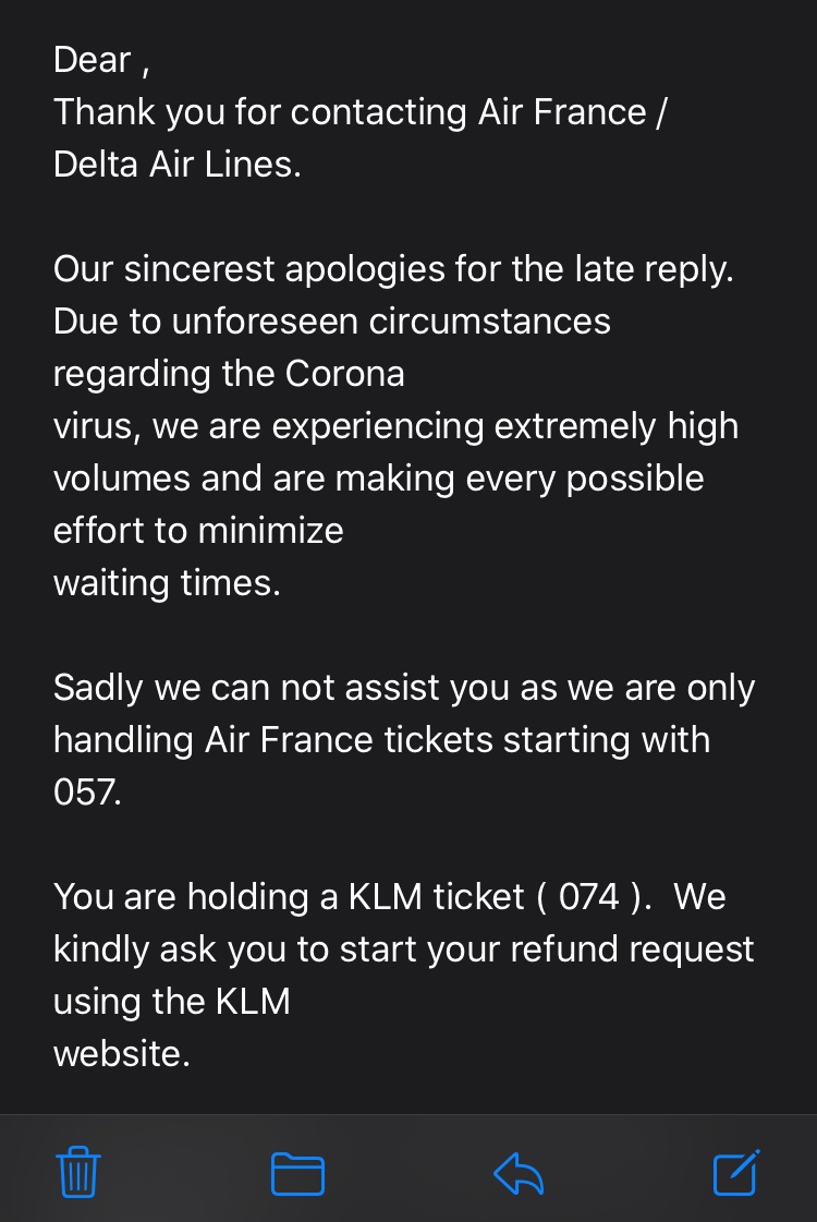 S18Steph's tweet photo. @AirFranceUK @KLM_UK hey, I need some help please. Flight has been cancelled so followed the link on the cancellation email (from AF) to request refund. AF came back and said it’s a KLM booking - gone to raise the request on KLM site instead &amp; it’s told it’s AF? https://t.co/xaa4DFKtHe
