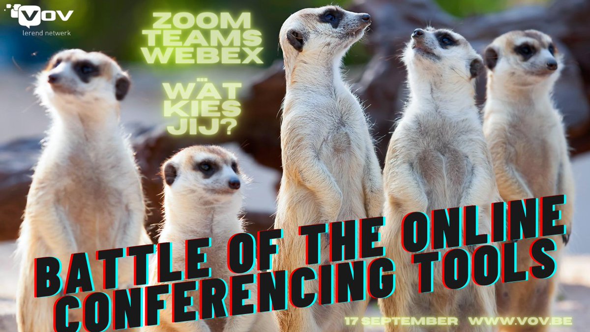 Ben of ken je iemand die zweert bij Teams of WebEx als online conferencing tool? Iemand die hierover in een battle wil stappen met voorstanders van andere platformen?  Dan hebben wij jou nodig voor onze volgende #VOVPitstop ! Laat iets weten via marjon@vov.be 🙏