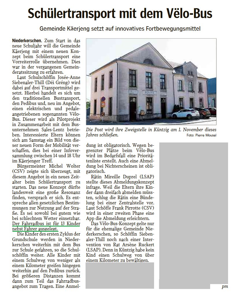 luxembourgize's tweet photo. @paulkrippler @JosSluijsmans @SteveRemesch @mucamille69 @ProVelo_lu @CycleLuxembourg @SCool_Bus @Mobiel21 @carltonreid @IneBosmans In the news: a cycle bus for the school kids in #Bascharage! Curious to see what brand they chose. https://t.co/mSGPhcBDbh