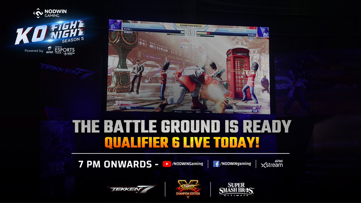 NodwinGaming's tweet photo. #KOFightNight is the biggest fighting game tournament in India!
Join us live today at 7 pm to see who'll advance to the play-offs.
Link: https://t.co/pLXe0g5Oxu
All participants are ranked in Airtel India Esports Tour by NODWIN.ππ
#KOFN #gaming #esports #nodwingaming https://t.co/ByJ6wAQbys