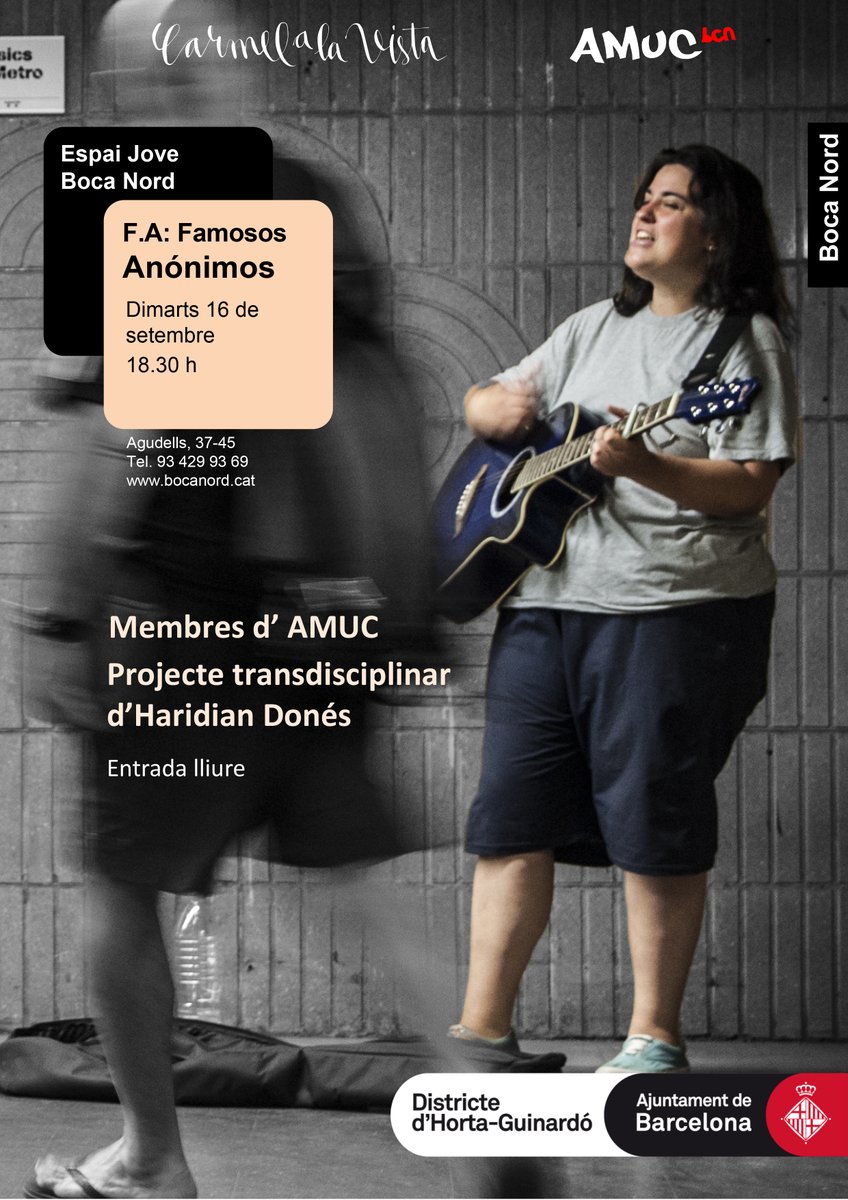 BOCANORD's tweet photo. El 16 de setembre inaugurem la exposició de #HardianDonés #FamososAnónimos amb retrats de #músics de #metro de l'associació #amuc . #art #jove #música @bcn_hg @bcn_joventut https://t.co/Qo8kjxF6Yx https://t.co/nQzC5D8Fjd