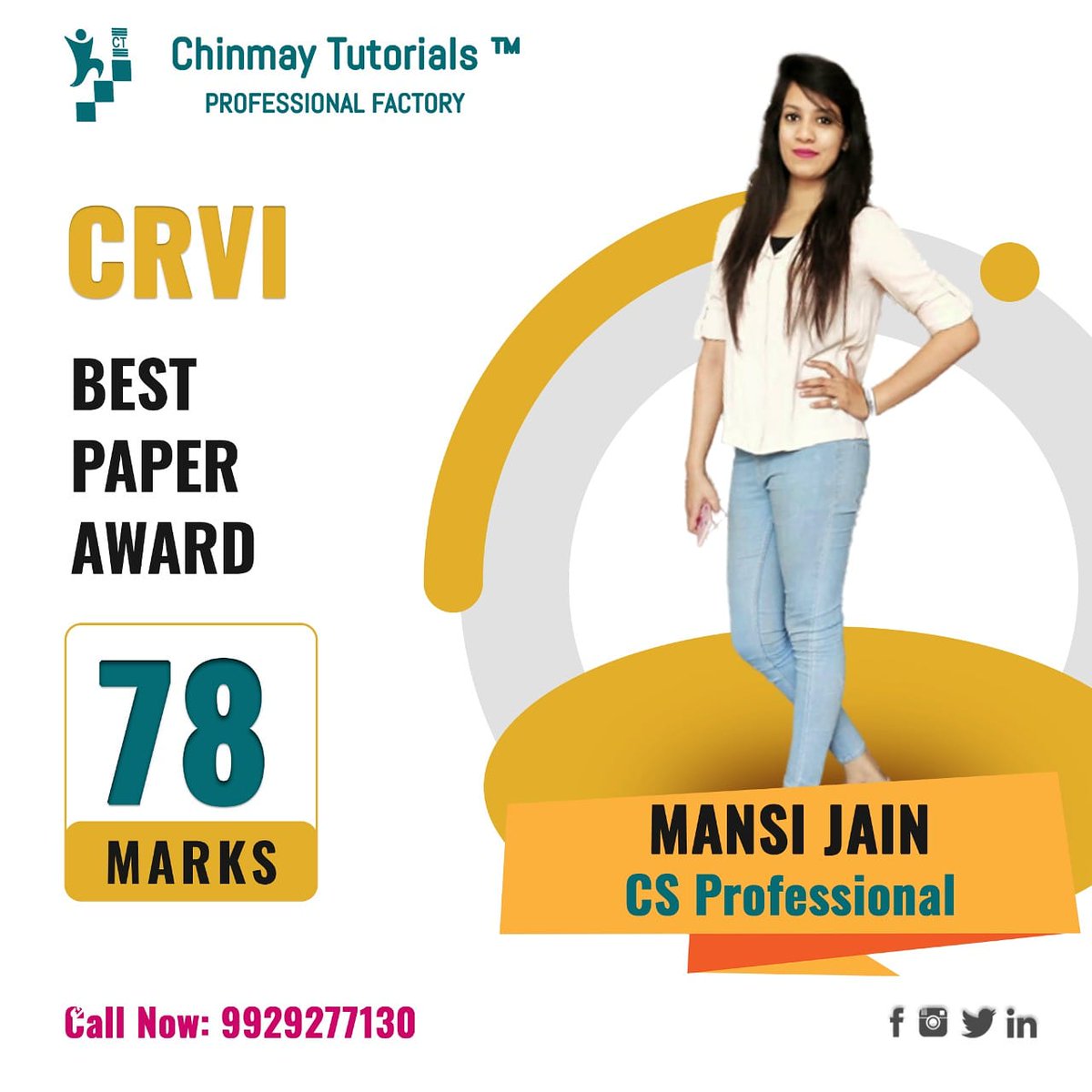 ChinmayTutoria1's tweet image. Congratulations Mansi Jain for getting Best Paper Award for securing 78 Marks in CRVI.

We will a great future ahead.
 #cscareer #companysecretary #companysecretaries #companysecretarystudents #csstudents #jaipur #preferredcompanysecretary #csprofessional #csexecutive