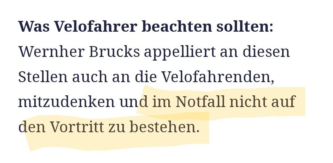 "Du liegst zwar schon auf der Motorhaube des Autos (Notfall) und konntest nix dafür aber vll kannst du ja noch auf deinen Vortritt verzichten und alles kommt gut".

W.H., Leiter Verkehrssicherheit (!!) Zürich. Heute im Tagi.

Feuert den Typen doch einfach. #VeloZH