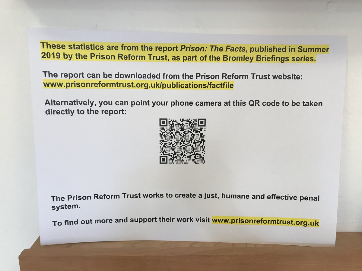 We are also showcasing the findings of last summer's important report from  @PRTuk , into the condition of the UK's prisons and the makeup of the prison population.You can see the report here:  http://www.prisonreformtrust.org.uk/Portals/0/Documents/Bromley%20Briefings/Prison%20the%20facts%20Summer%202019.pdf