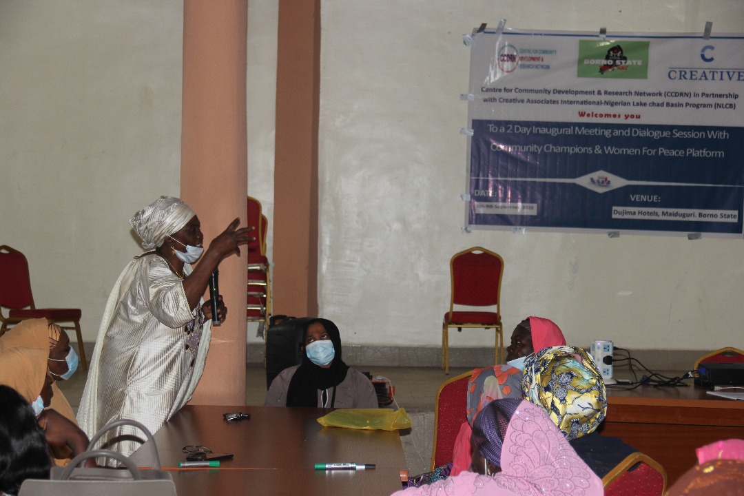 ccdrnNigeria's tweet photo. 2-Day Innaugural meeting/dialogue session between community champions &amp; Women for Peace Platform to forge a united front in a bid to identify and address social issues across communities in #Borno thanks to support from #CreativeAssociates via the Nigerian Lakechad Basin Program https://t.co/enWTLmp2a0
