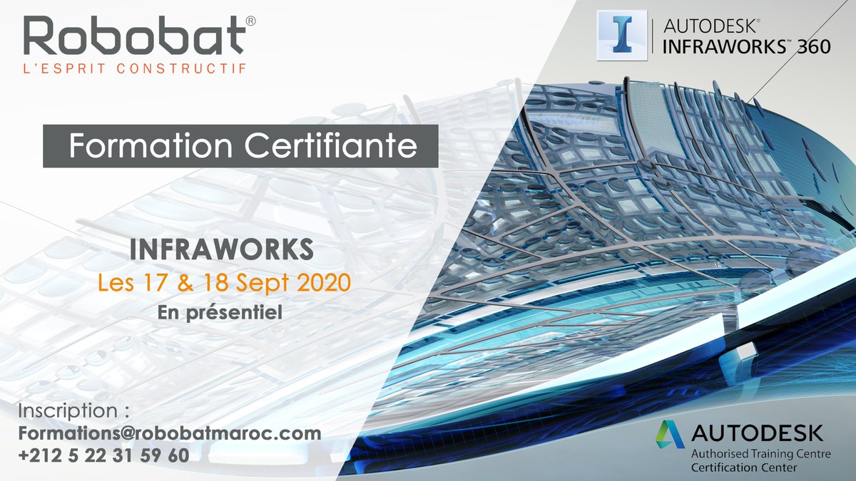 Robobat_Maroc's tweet photo. #ROBOBATMAROC #FORMATION #EN #PRÉSENTIEL #SEPTEMBRE2020

[ #Formation #Interentreprises #Infraworks ]

💻 Thème : Infraworks
📅Date : 17 &amp; 18 Sept 2020
🌐Inscription : formations@robobatmaroc.com
☎️ +212 5 22 31 59 60 https://t.co/PjVuKwYWBC