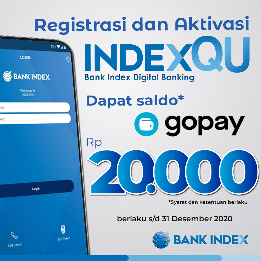 bank_index's tweet photo. Hi TemanQU! Bank Index punya kabar gembira nih.
Buat TemanQU yang melakukan Registrasi & Aktivasi IndexQU bakal dapat saldo Go-pay loh.. Ayo Download IndexQU sekarang! #TransaksiIndexQUAja #BankIndex #PartnerForYourBusinessGrowth #gopaypromo #indexqu https://t.co/ojAUyGJE4t