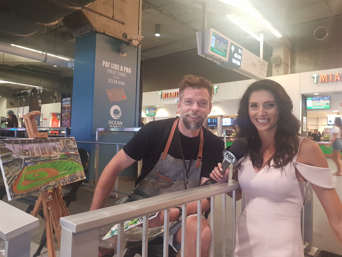 19/09/09St Petersburg to MiamiMLB Ballpark 23/30 Marlins Park @Marlins vs  @BrewersThe most glamorous of all the ballparks-Stylish and sleek, Marlins park is perfect for this city. Spoke to the wonderful  @KellySaco of  @FOXSportsFL while painting! #DiamondsOnCanvas  #AndyBrown
