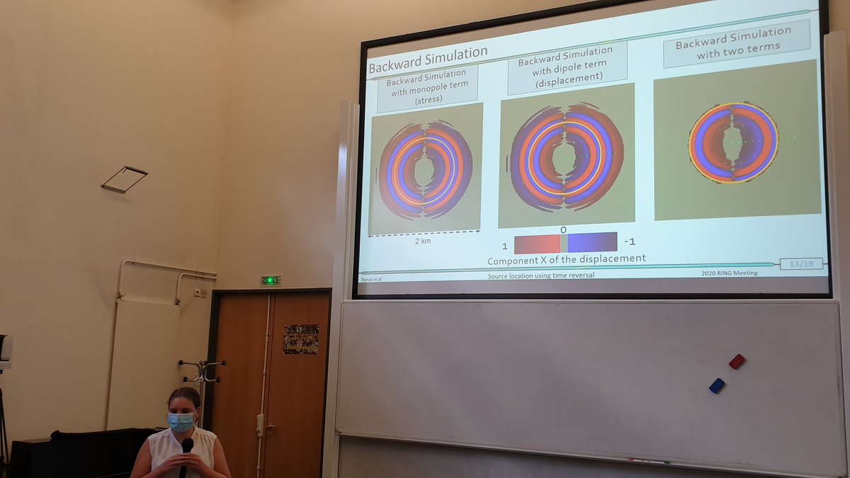 guicaumon's tweet photo. #RINGMeeting penultimate presentation by Zoe Renat her first numerical investigations about using time reversal in #SPECFEM for #seismic source imaging using full waveforms. @ring_team https://t.co/w7giLEYeYm
