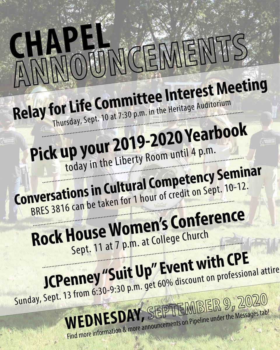 HardingU's tweet photo. There are so many things happening on campus! Be sure to check Pipeline for more details about all the chapel announcements. https://t.co/sk2f2aj7hM