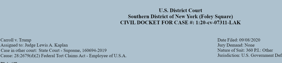 Never seen this one before.Someone within the federal court system has changed Carroll v USA back to Carroll v Trump.