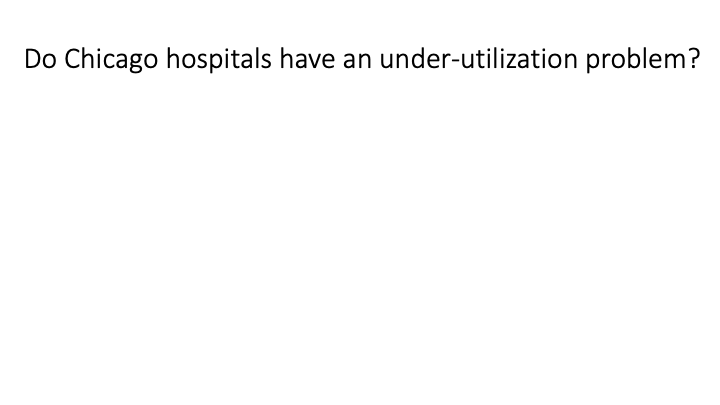 While I focused on data from the Illinois Health Facilities and Services Review Board, there has been other work investigating if Chicago Hospitals have an under-utilization problem. The following data is taken from @CrainsChicago and  @kschorsch.