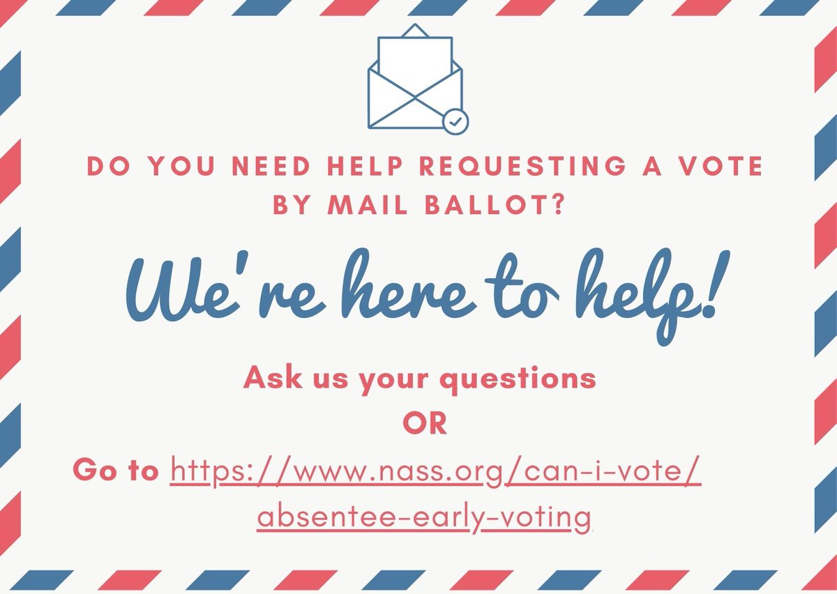 Don't wait until it's too late to request your ballot! We'll help you request yours now! DM us for help or go to nass.org/can-i-vote/abs…
