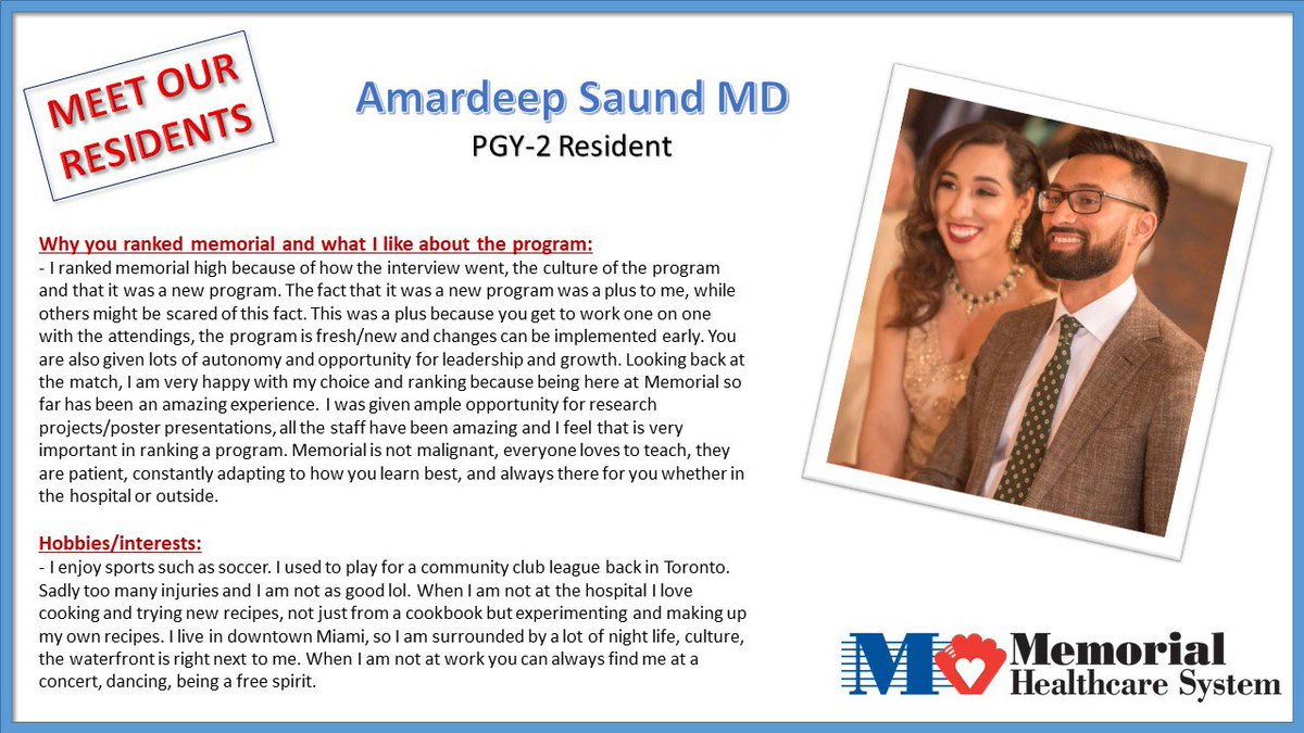 Meet Dr. Amardeep Saund, PGY-2 neurology resident.
Hometown: Markham, ON, Canada
Medical school: St. Matthews University School of Medicine
#MeetOurResidents #Neurology #Residents
@AdnanSubei @NMatch2021 @MatchNeuro