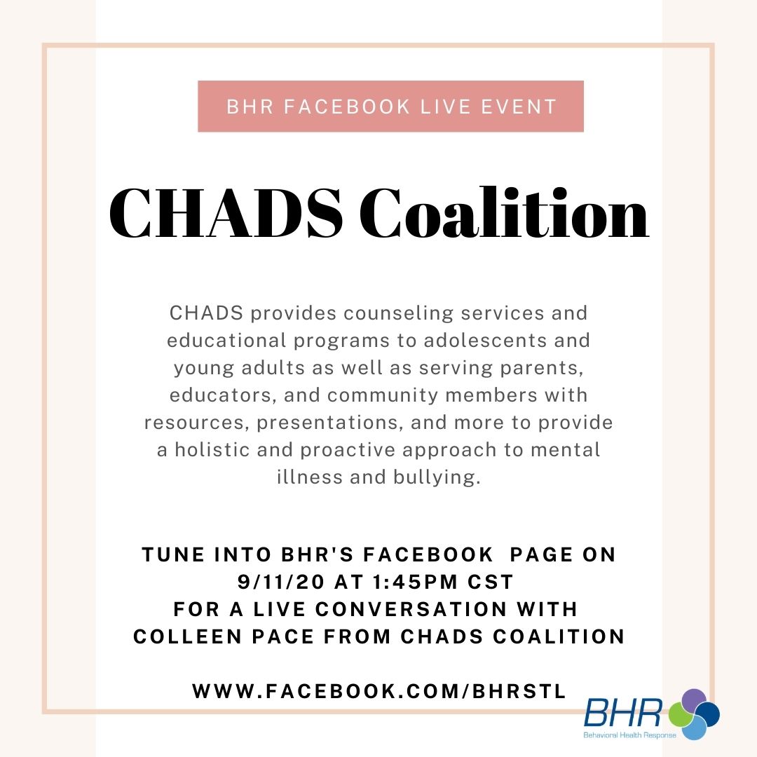 Join our #facebooklive event 1:45 pm, Fri, Sept 11. for a holistic approach to guide you while managing mental illness &amp; #bullying. <a href="/CHADS_Coalition/">CHADS Coalition</a> will lead the not-to-be-missed conversation. #nobullying #suicideprevention <a href="/Pat_ColemanMBA/">Pat Coleman</a> <a href="/BartAndrews/">Bart Andrews</a> <a href="/holly_nemec/">Holly Nemec</a>