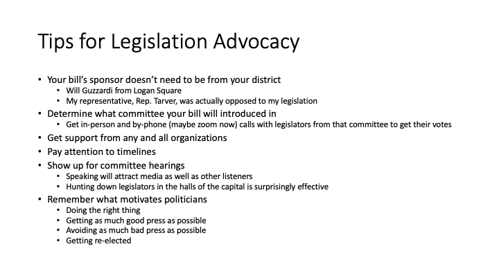 Having some experience trying to get a bill passed in the Illinois House (see next slide) I wanted to share some tips about my experience. Shout-out to  @RepGuzzardi39 for being a strong advocate for physicians and patients!