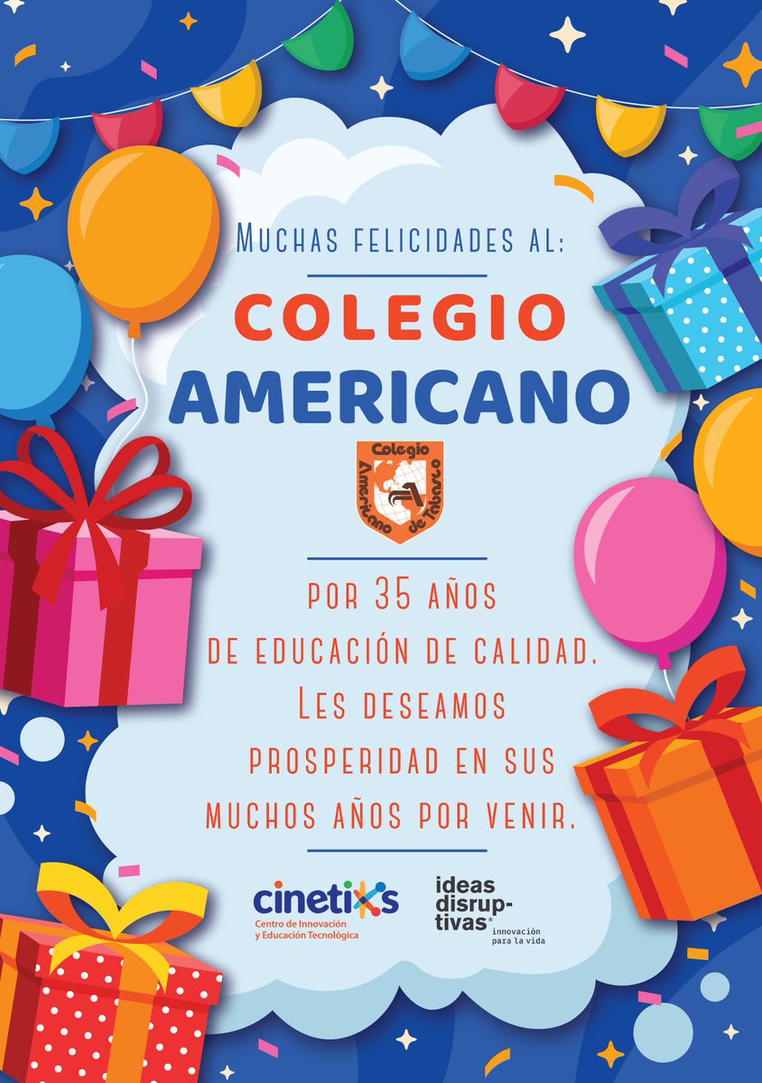 IdeaDisruptiva's tweet photo. ¡Muchas felicidades Colegio Americano de Tabasco! Nuestros mejores deseos para ustedes en su día. https://t.co/MGRr3Eh4Pp