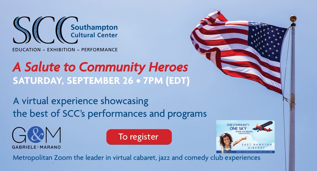 We're excited to announce A Salute to Community Heroes,  a montage of SCC performances celebrating dedication and courage, on Saturday, September 26th at 7PM.

Visit scc-arts.org/salute for more info