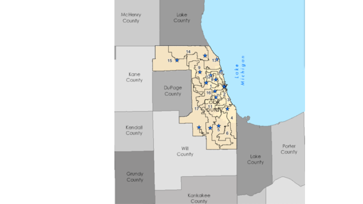 We identified the County Commissioners for districts around UChicago:  @BillLowryFor3 ,  @Commdeerdis2(Chairman of the Health and Hospitals Committee), John P. Daley, and  @CommStanMoore.