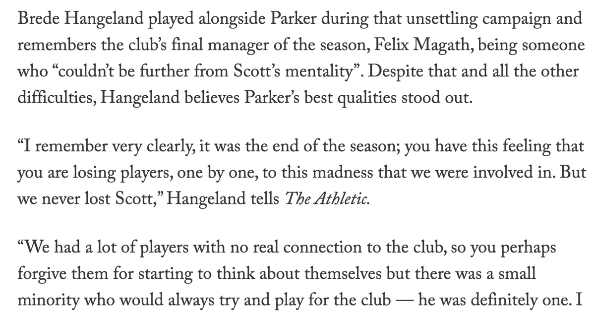 Strong words from Brede Hangeland on Felix Magath and Fulham's squad in 2013-14. Worth adding my two cents here: Scott Parker was always nice when he bought KitKats from the newsagents I worked in as a kid

@TheAthleticUK | <a href="/peterrutzler/">Peter Rutzler</a> 

theathletic.com/2051184/2020/0…