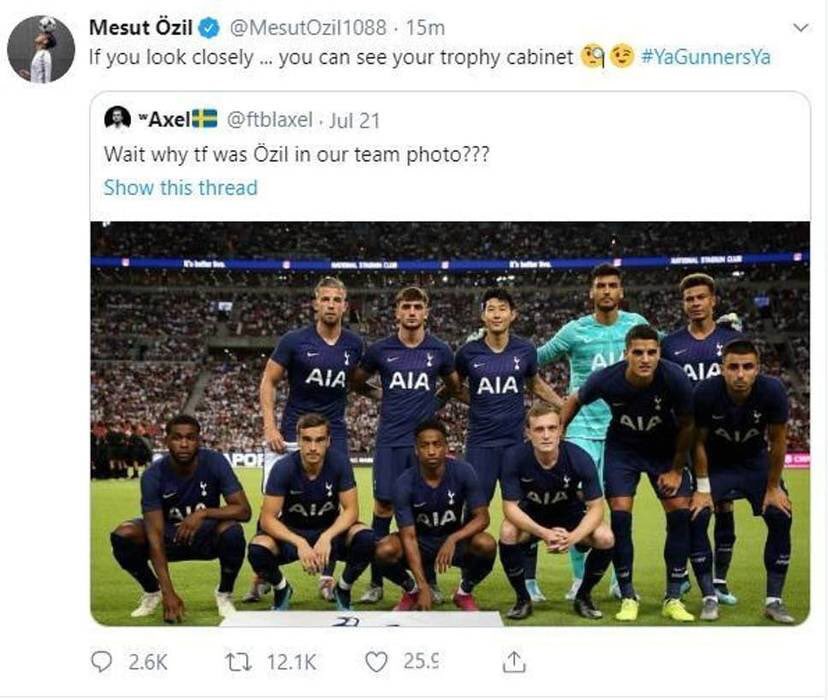 Mesut Ozil Brutally Trolls Tottenham With Three Word Tweet Fan Banter