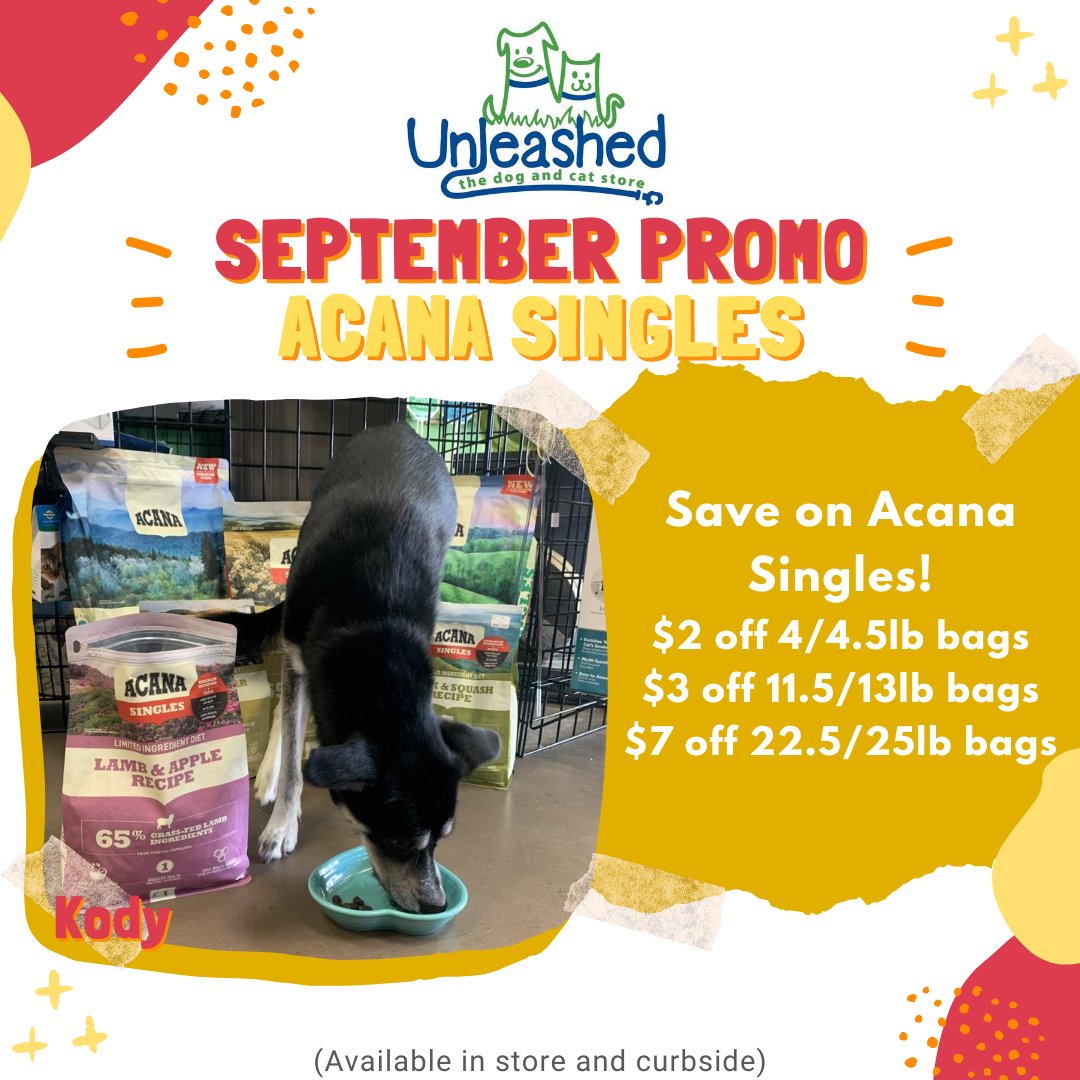 UnleashedLB's tweet image. Kody wants everyone to know the @ChampionPetfood  Acana Singles line is on sale at @UnleashedLB this September! These limited ingredient recipes can be a great option for dogs with allergies or sensitivities 💖🐶
#shoplocalraleigh #dogs #cats #unleashedthedogandcatstore