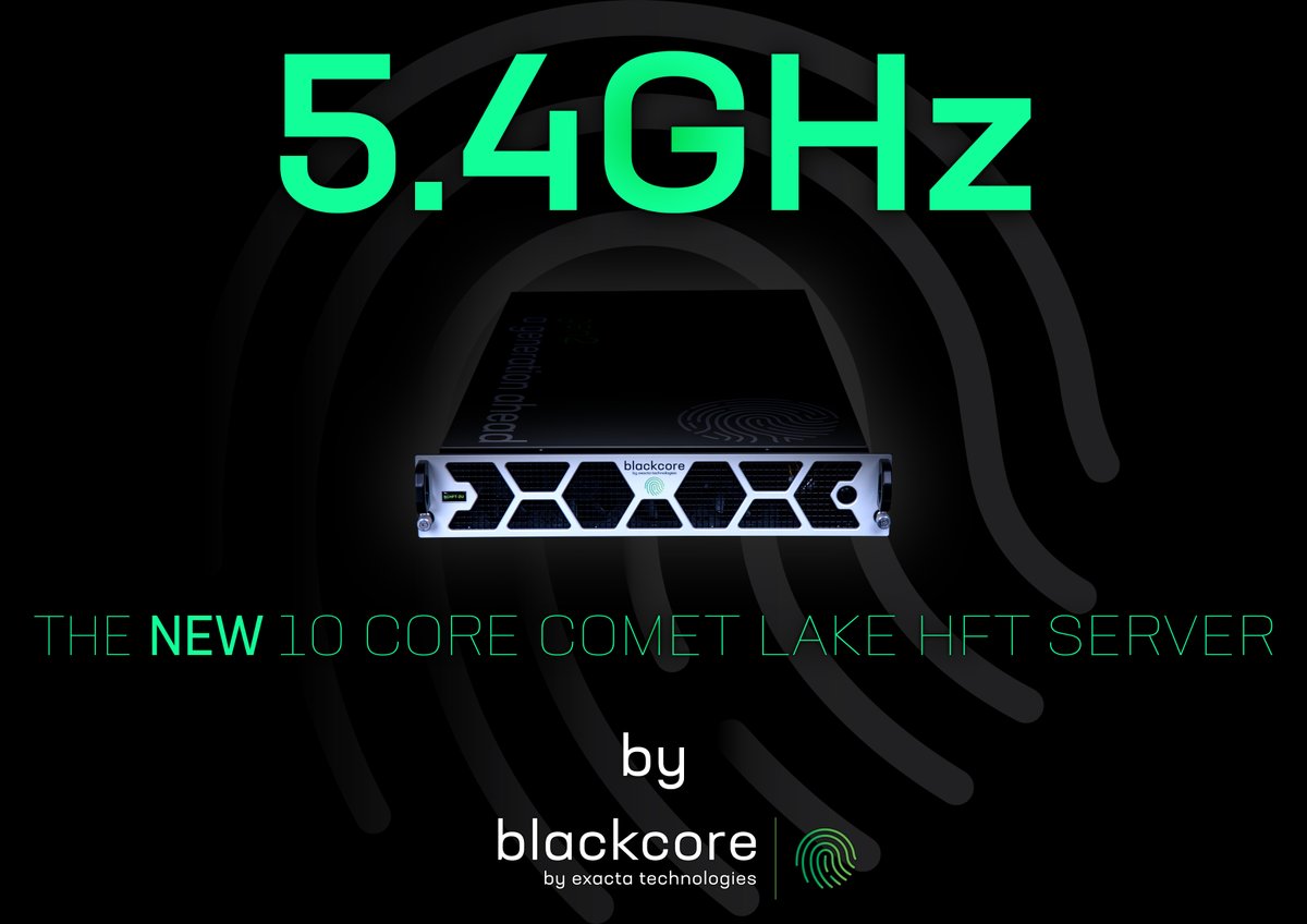 Blackcore (@blackcoretech) on Twitter photo Say Hello to HFT at 5.4 GHz by Blackcore Technologies.
With Intel's NEW 10th Gen i9s, Blackcore has overclocked to an astonishing 5.4GHz.
Learn More about the NEW 10 CORE COMET LAKE HFT SERVER: lnkd.in/d9RFESb
Contact Us now to get a Quote: sales@blackcoretech.com Say Hello to HFT at 5.4 GHz by Blackcore Technologies.
With Intel's NEW 10th Gen i9s, Blackcore has overclocked to an astonishing 5.4GHz.
Learn More about the NEW 10 CORE COMET LAKE HFT SERVER: lnkd.in/d9RFESb
Contact Us now to get a Quote: sales@blackcoretech.com