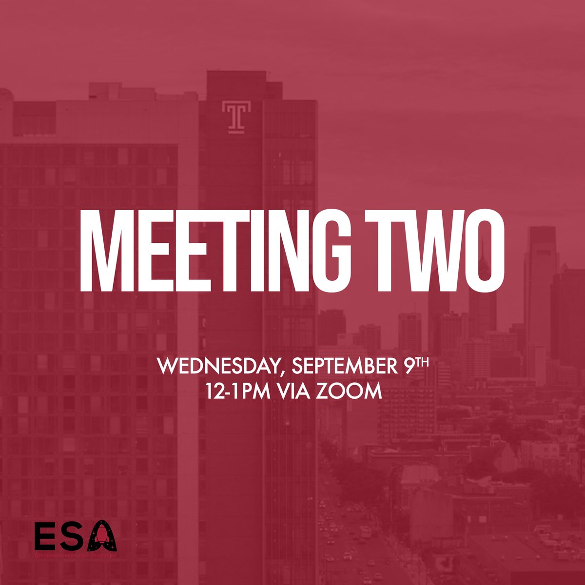 TempleESA's tweet image. Join us for our second meeting of the semester today at noon! Link is in our bio.