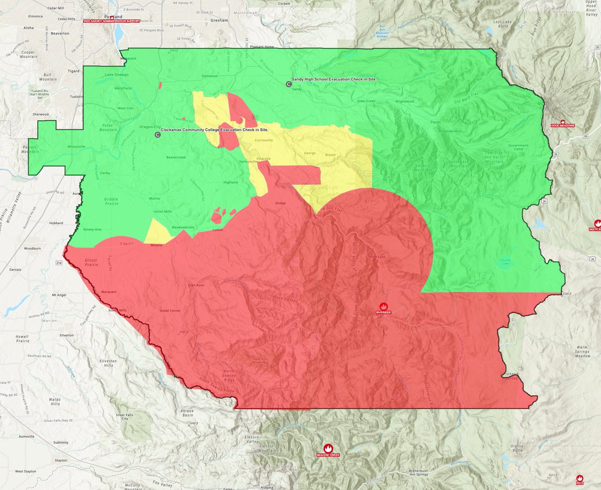 Good morning.  #ClackamasFires resources:Here’s  @clackamascounty ’s fire-evacuation map as of 8:23 a.m.: https://ccgis-mapservice.maps.arcgis.com/apps/webappviewer/index.html?id=fe0525732f1a4f679b75a5ccf1c84b30
