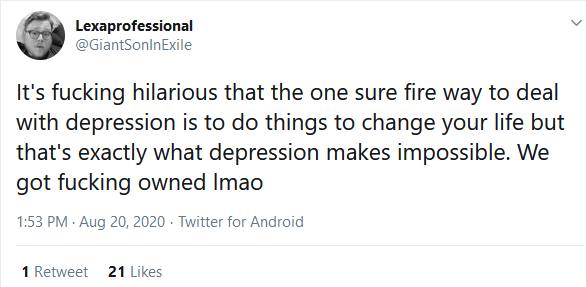 I'll never get tired of depression-checking people with amoral takes.