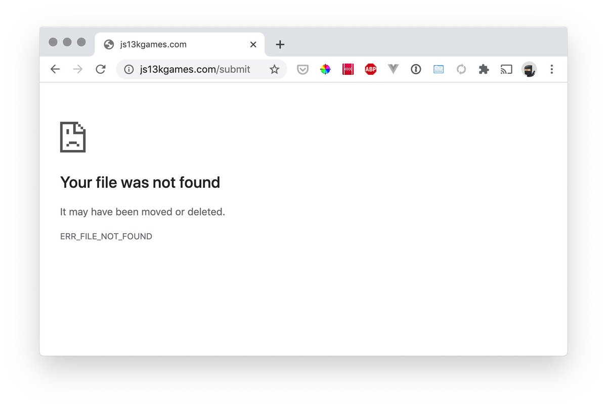 Even the submit form for <a href="/js13kGames/">js13kGames</a> is on the 404 theme :D #js13kgames #js13k