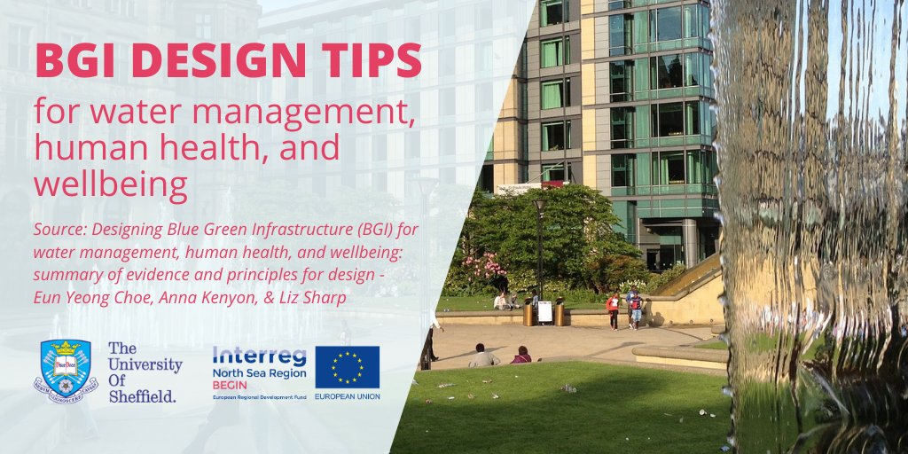 Water companies & local authorities are increasingly creating new blue-green infrastructure ( #BGI) to manage water more sustainably. But how can society get the most out of these investments? Check out this thread of BGI design tips for  #watermanagement,  #health &  #wellbeing!