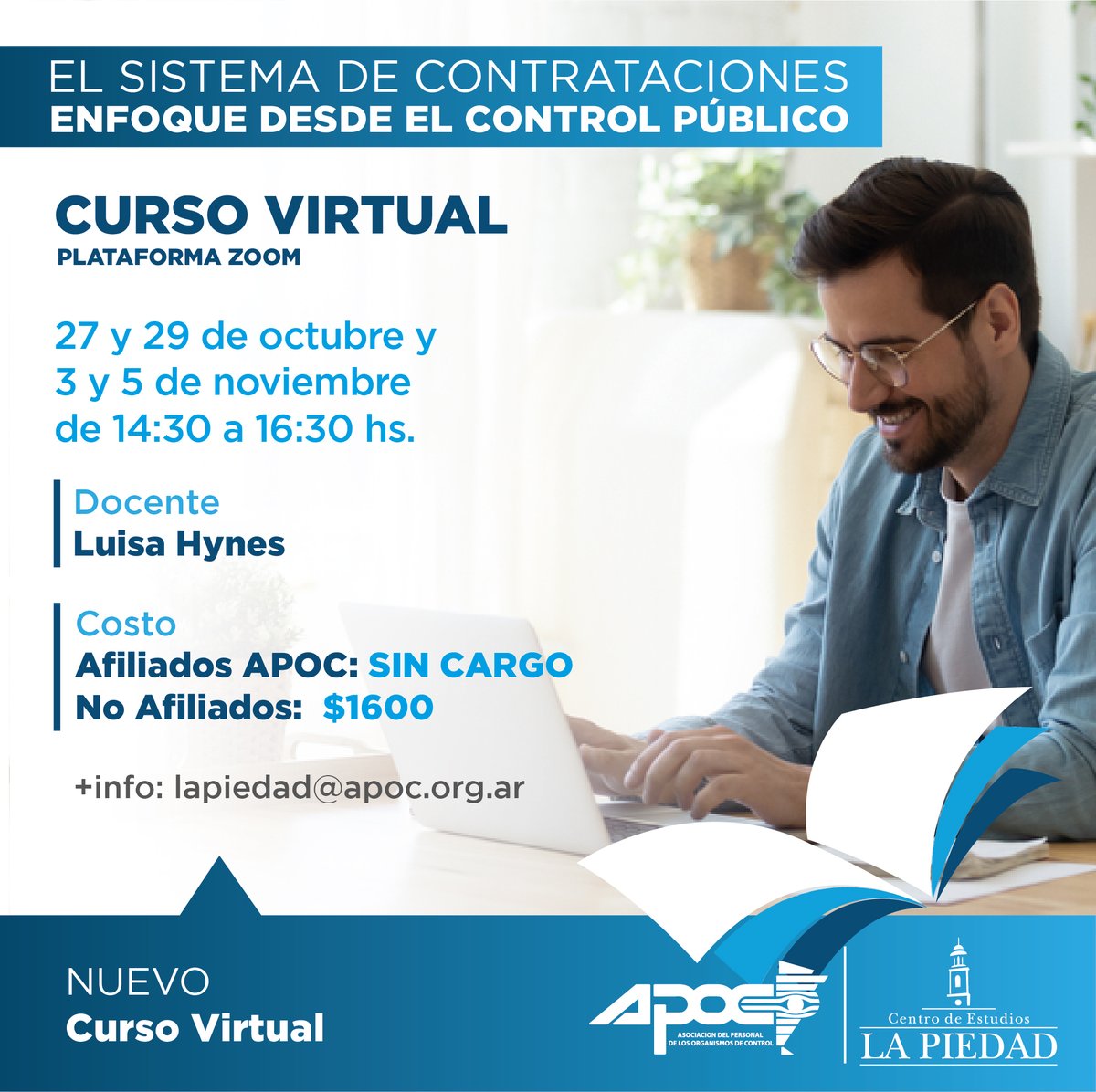 ApocCtroEstudio's tweet photo. 👉🏻NUEVO CURSO VIRTUAL
“El Sistema De Contrataciones. Enfoque Desde El Control Público”
📆 Los días 27 y 29 de octubre y 3 y 5 de noviembre.
⏰ 14:30 a 16:30hs
🖋️ Dictado por Luisa hymes
💻 ZOOM
💵 Costo Afiliado Apoc: Sin Cargo
No Afiliados: $1600
📧 lapiedad@apoc.org.ar
#apoc https://t.co/1zNBT3LghO