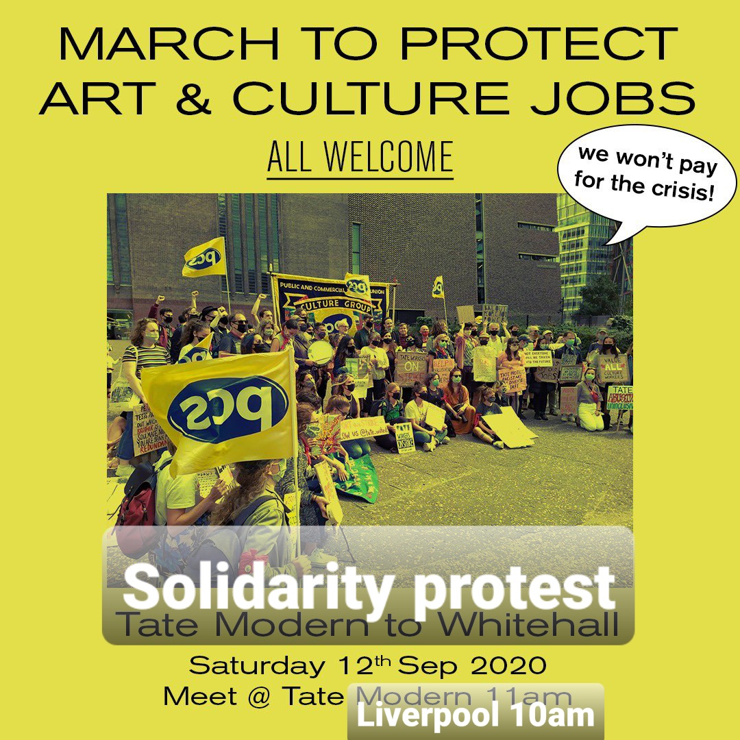 This Saturday! #Liverpool solidarity with museums strikers <a href="/Tate_United/">PCS Tate United</a> <a href="/PCS_Southbank/">PCS Southbank Centre Branch</a> <a href="/ArtsCasuals/">froNTofhouse</a>

😷 Face coverings mandatory 😷
↔️ 2 metre social distancing where possible ↔️
🧼 Wash hands and use antibacterial hand gel when possible

#culturevscovid #cultureincrisis