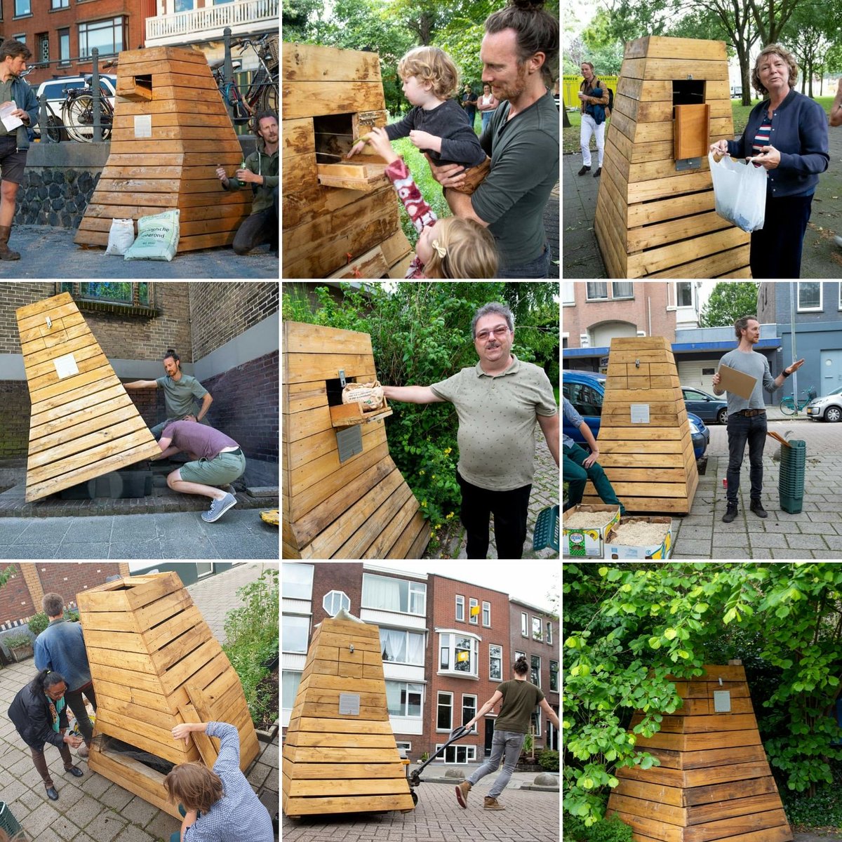 wormenhotel's tweet photo. Ze staan er! 10 Rotterdamse #Wormenhotels. Per hotel kunnen zo'n 20 - 30 huishoudens hun groente - en tuinafval laten #composteren door de #compostwormen. Er is 'n wachtlijst van 27 straten. @Stadsbeheer010 wil eerst evalueren voordat we verder kunnen. We hopen op 'n vervolg! https://t.co/W3ZJ5GP22j