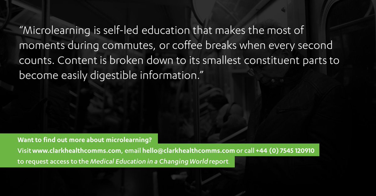 ClarkHealthComm's tweet photo. Healthcare professionals are busy and often don’t have time to attend long courses. They want to learn in short bursts, during gaps in their day or even on the move. Access the full report here: https://t.co/uQyrj44NNM #MedEd #MedComms #Pharmaceutical https://t.co/OH76nsmgI4