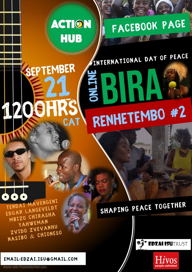 BIRA RENHETEMBO #2 LOADING...

Let's make a date as we celebrate the <a href="/UN/">United Nations</a>  International Day of #Peace through arts.

#Africancrossroads <a href="/hivos/">Hivos Global</a>
