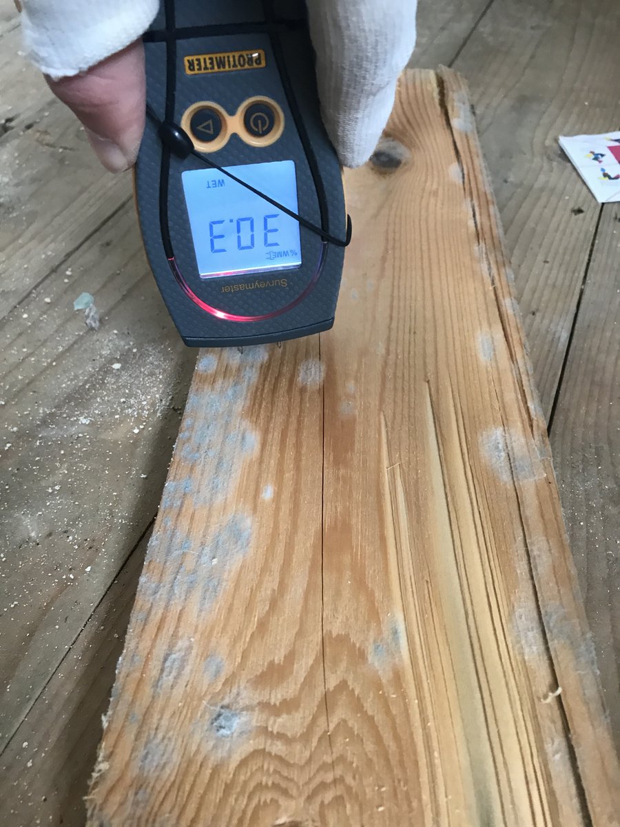ElvetProperty's tweet photo. We recently attended a property where the contractor had hit a leaking pipe. Although it appeared dry, after opening the floor we saw water had penetrated into the joists and boards.
A simple leak doesn't just affect the surface, it can have knock on effects for the full build up https://t.co/ITGjX3Pm8X