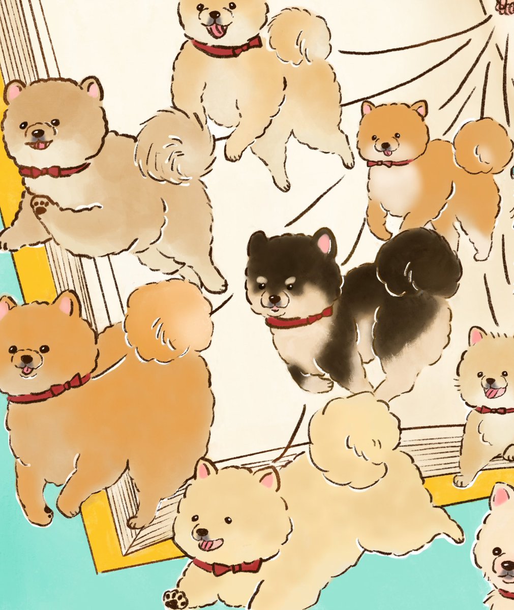 いしかわめぐみ 走る犬 ポメラニアン Pomeranian 動物イラスト 挿絵 可愛いイラスト イラストレーター カットイラスト アートワーク シンプルイラスト ペット似顔絵 ペットイラスト