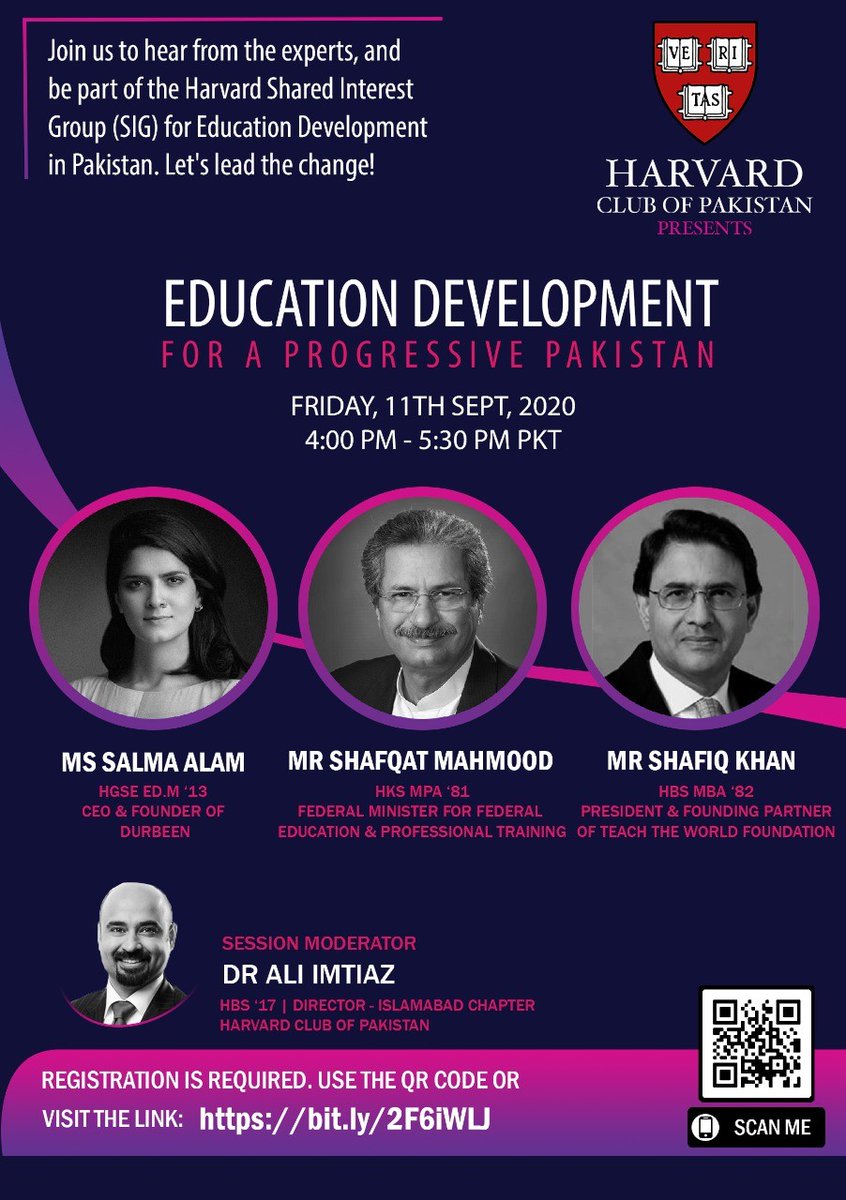 HarvardPakistan's tweet photo. Join us on 11 Sep for launch of our Education SIG event. Zoom Registration Link: https://t.co/V68SyZ94co https://t.co/lcjMXc98ym