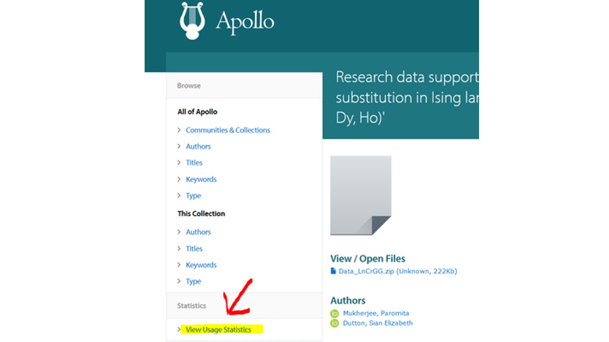 CamOpenData's tweet image. Did you know you can check out the usage stats of your own dataset in Apollo? repository.cam.ac.uk #ApolloRepository
