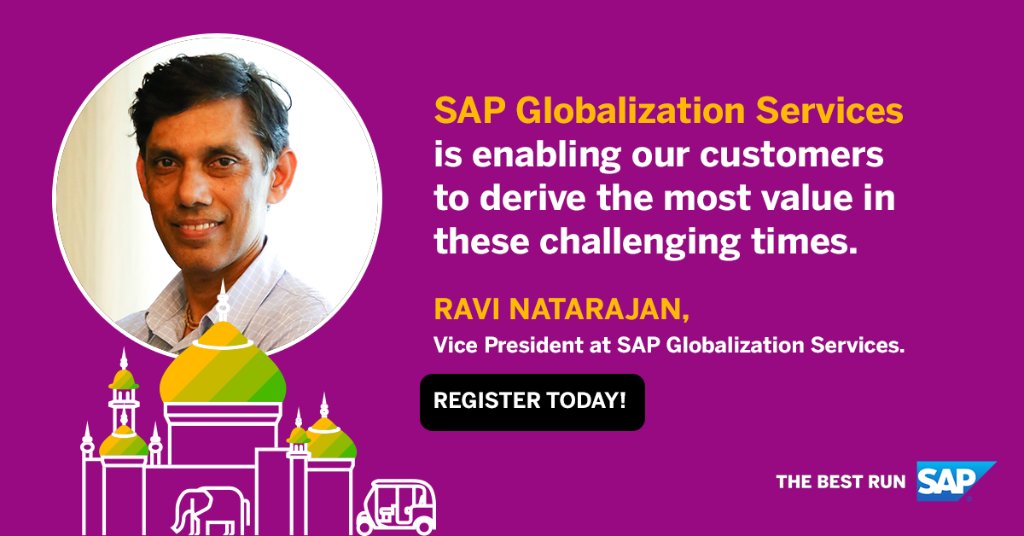 Understand from the expert himself how our SAP Globalization services are enabling customers to get the best outcome during these challenging times. 
Register here: sap.to/6016GSeMn