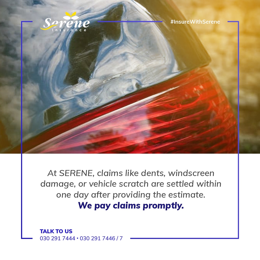 InsuranceSerene's tweet photo. At SERENE Insurance, claims like dents, windscreen damage, or vehicle scratch are settled within one day after providing the estimate.

Wouldn't you rather insure with us?
#InsureWithSerene https://t.co/PivoP4h9oL