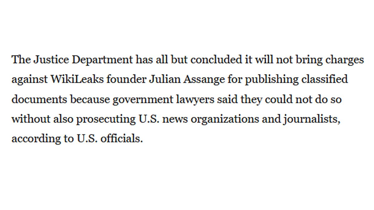 WaPo article from 2013, which Fitzgerald was referring to where Justice Dpt say they've practically abandoned prosecution of  #Assange