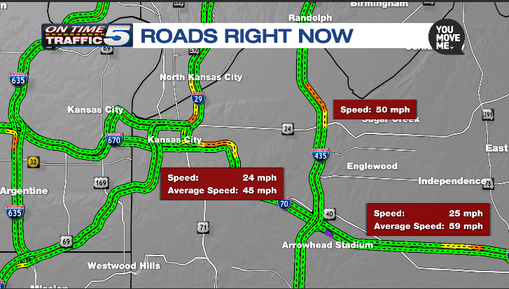 KCTV5Traffic's tweet photo. SLOW MO interstates: Heading downtown or to Liberty? Add some time with these speeds 20-40 mph. #KC #Traffic @Belinda_Post @KCTV5 https://t.co/GgLlJDmidn